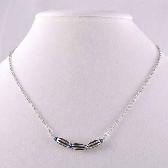 Blue Swarovski Dainty Silver Bar Necklace - Picture 4 of 4